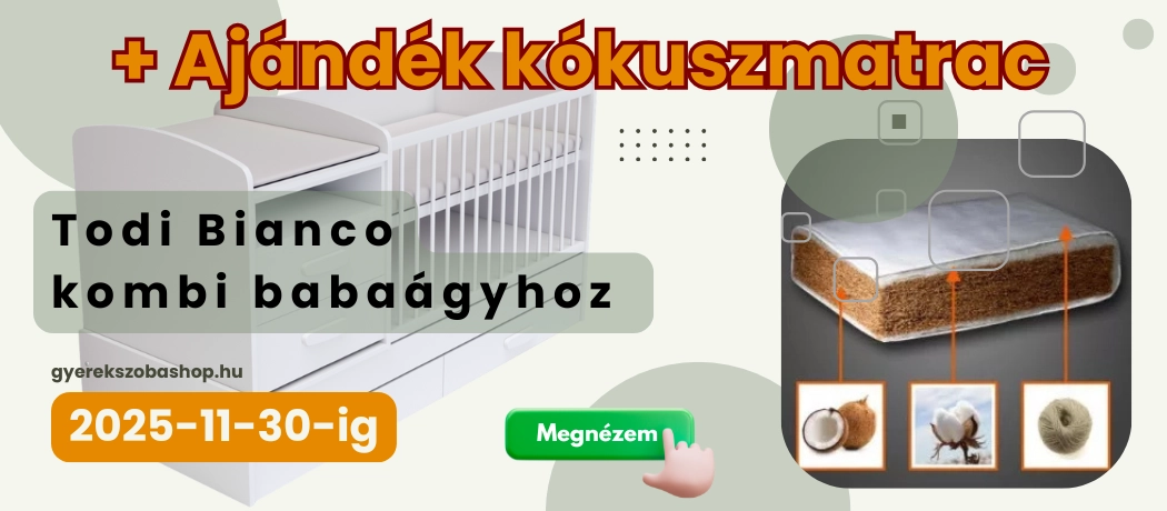 Ajándék Kókuszmatrac Todi Bianco Kombi Babaágyhoz!