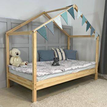   Házikóágy 180×90 cm, long tetővel, leesésgátló és ágyneműtartó nélkül, festésre előkészített felülettel