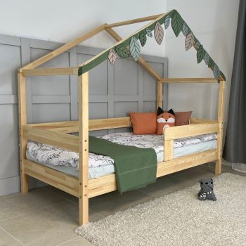   Házikóágy 180×90 cm, long tetővel, classic leesésgátlóval, ágyneműtartó nélkül, festésre előkészített felülettel