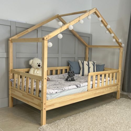Házikóágy 180×90 cm, long tetővel, star leesésgátlóval, ágyneműtartó nélkül, festésre előkészített felülettel